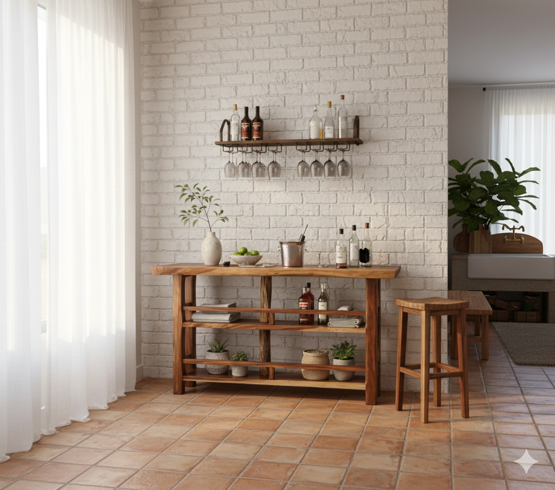 Barra de bar estilo colonial a medida en madera de teca AM202107151157