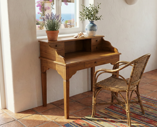 Escritorio colonial asiático a medida teca AM836