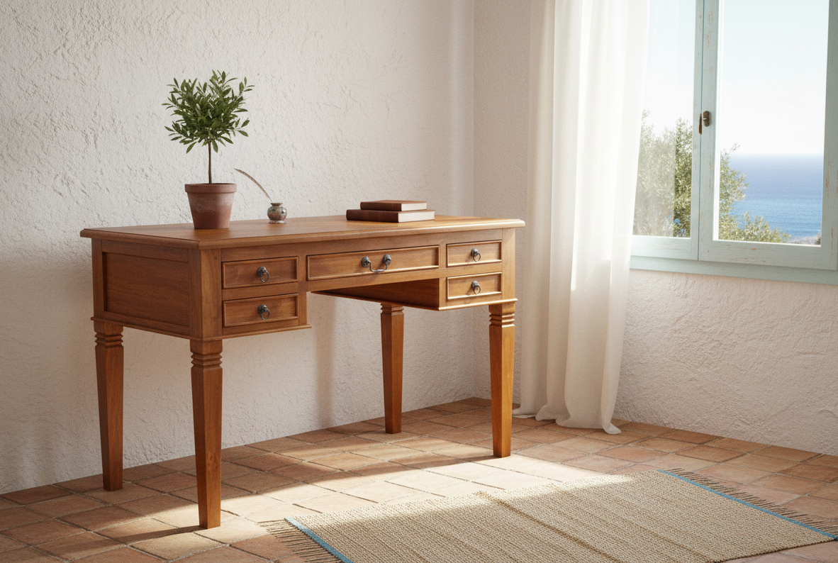 Escritorio colonial asiático a medida teca AM845