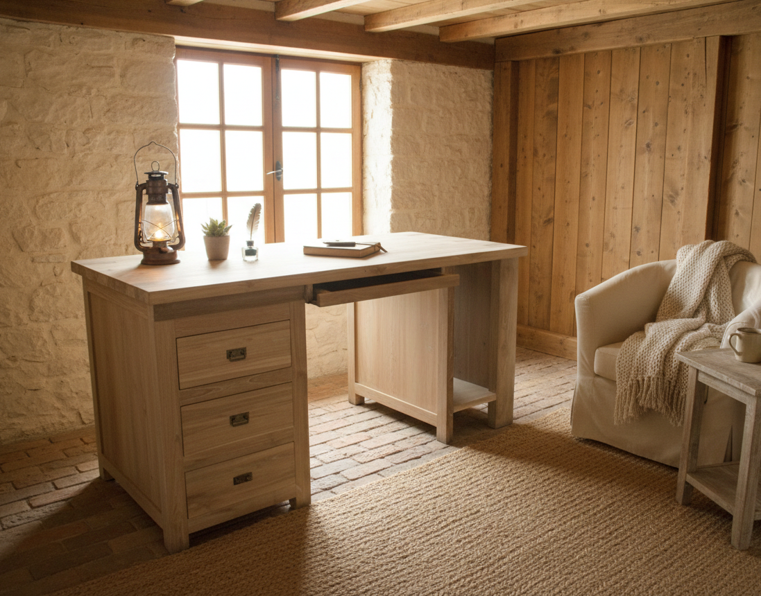 Escritorio colonial asiático a medida teca 15/21