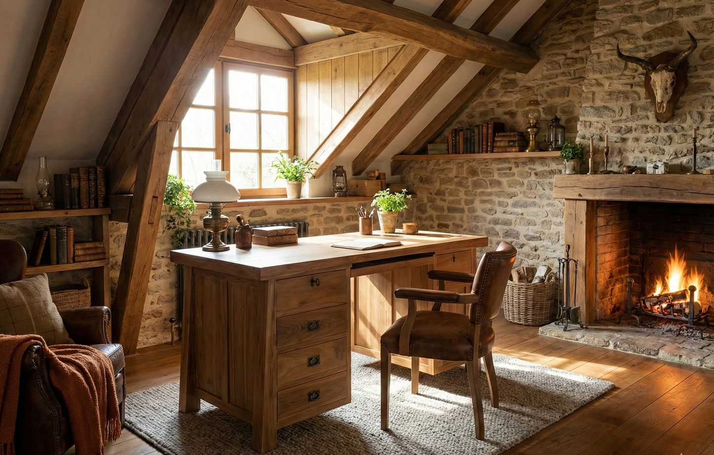 Escritorio colonial asiático a medida teca 13/21