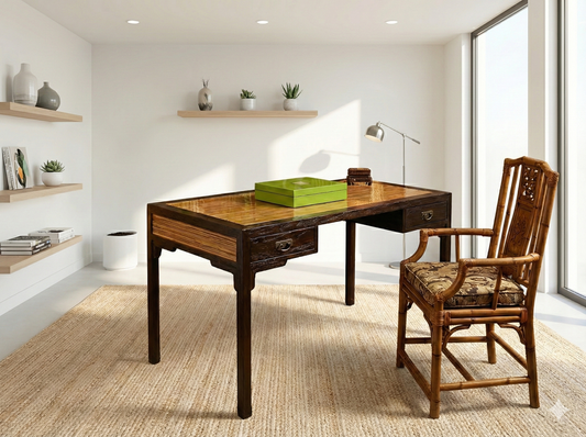 Escritorio colonial asiático a medida teca 14/21