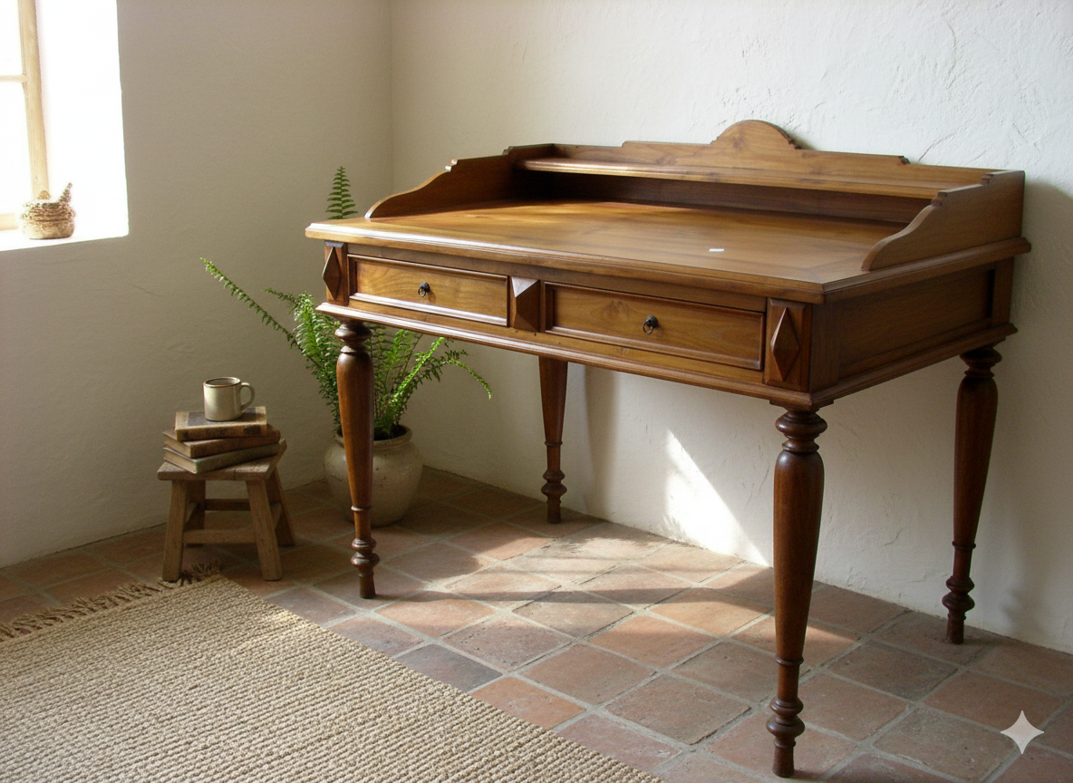 Escritorio colonial asiático a  medida teca 12/21