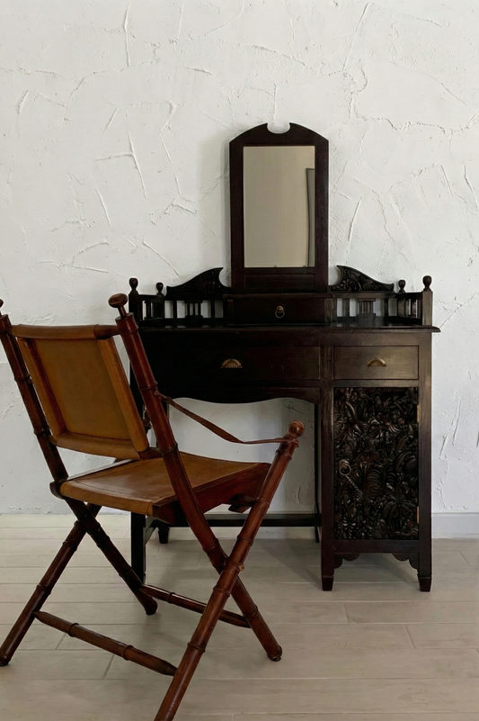 Escritorio tocador estilo colonial-asiático a medida en madera de teca AM-20481