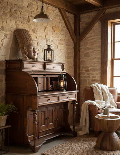 Escritorio colonial asiático a medida teca AM905