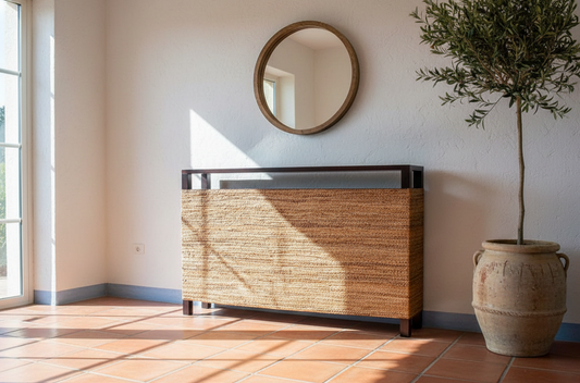 Cubreradiador colonial asiático a medida fibra natural teca AM16/35