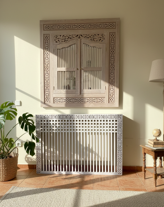 Cubreradiador colonial asiático de madera con detalles tallados a medida AM202205060924