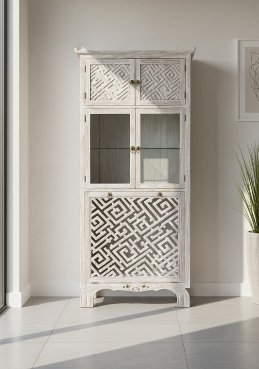 Cubreradiador a medida en madera de teca colonial-asiático - AM-20459