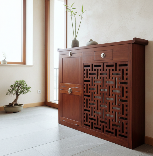 Cubreradiador colonial asiático a medida teca 11/35