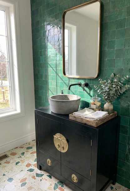 Mueble de baño colonial asiático a medida teca AM-14312