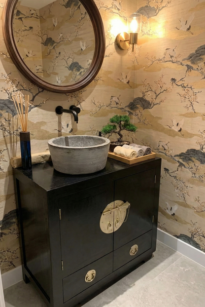 Mueble de baño colonial asiático a medida teca AM-14312