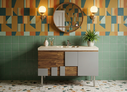 Mueble de Baño estilo colonial-asiático artesanal en teca - AM-14315
