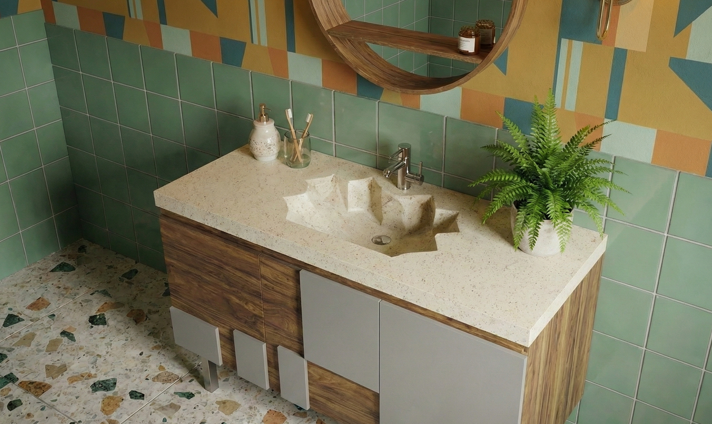 Mueble de Baño estilo colonial-asiático artesanal en teca - AM-14315