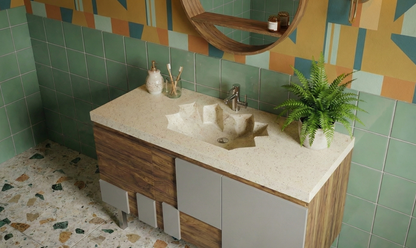 Mueble de Baño estilo colonial-asiático artesanal en teca - AM-14315