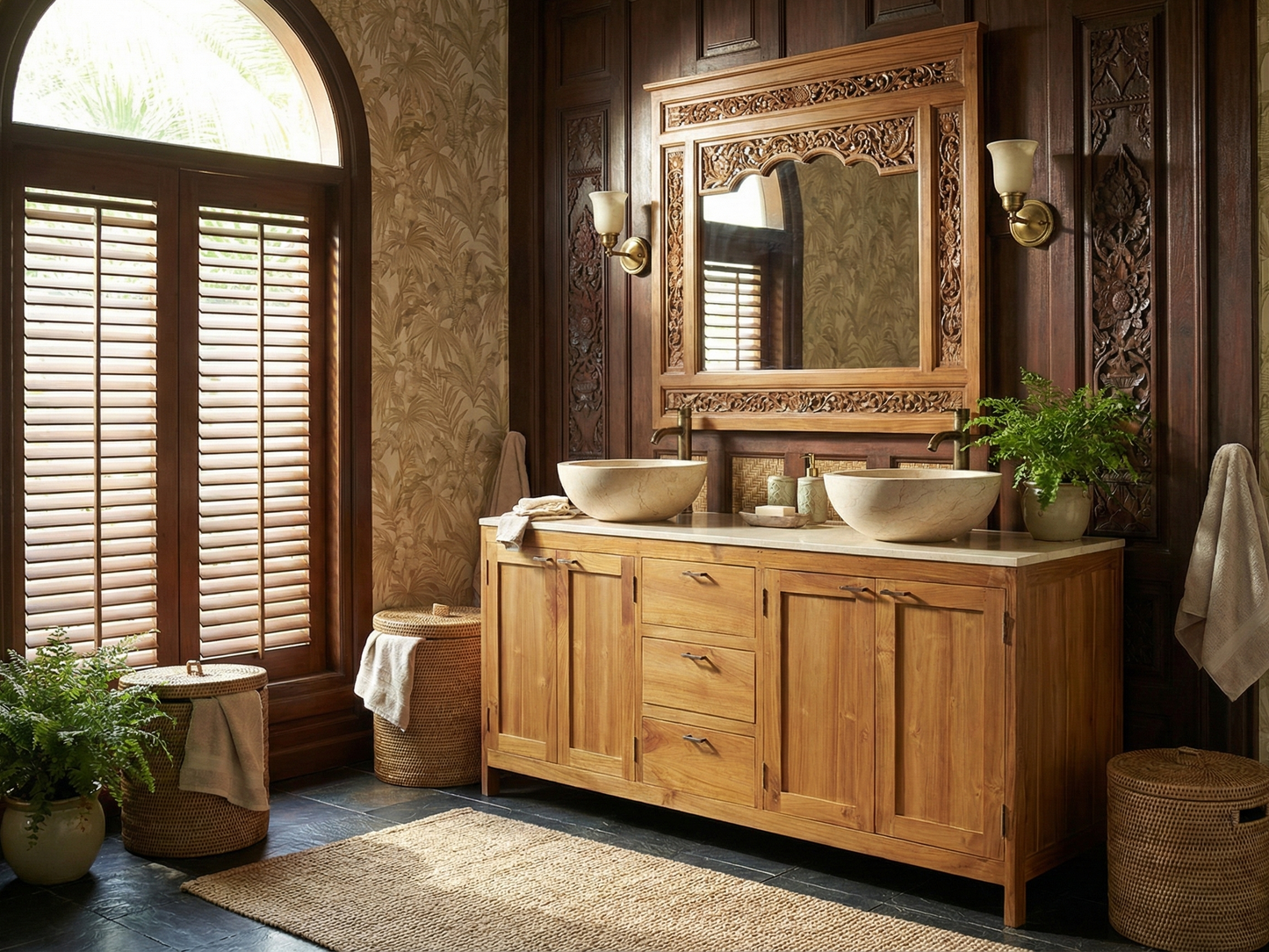 Mueble de Baño colonial-asiático a medida fabricado artesanalmente en TECA 05/26