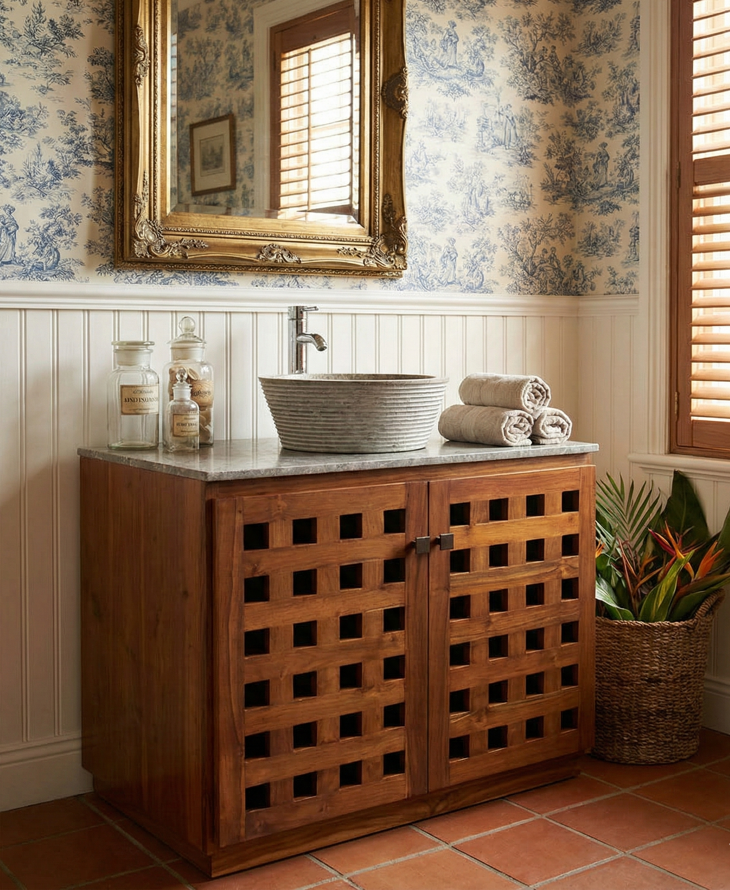 Mueble de Baño estilo colonial-asiático en teca fabricado artesanalmente 21/26