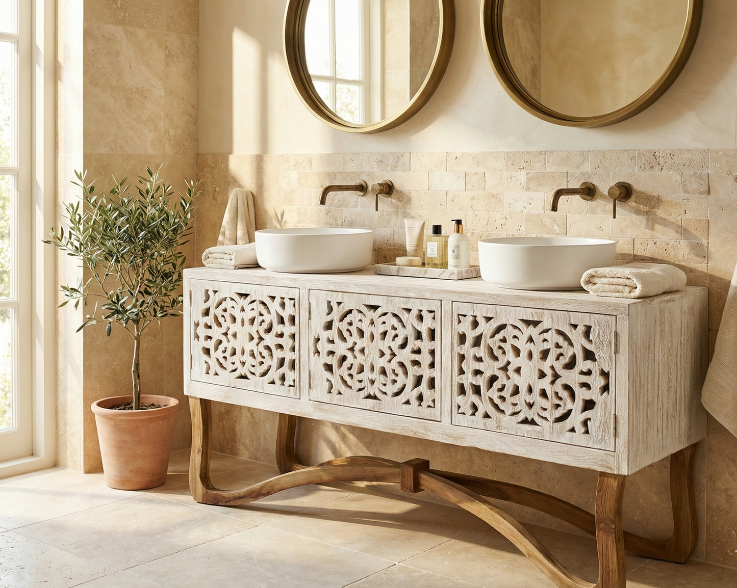 Mueble de Baño colonial-asiático a medida fabricado artesanalmente en teca AM-21168