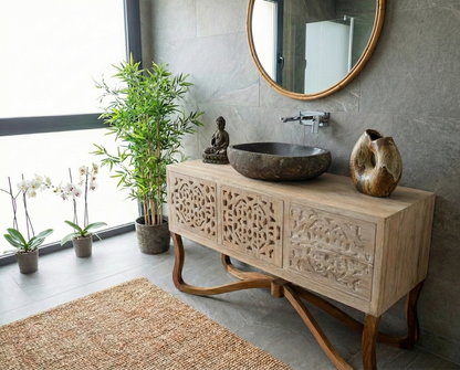 Mueble de Baño colonial-asiático a medida fabricado artesanalmente en teca AM-21168