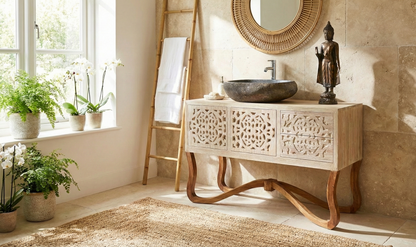 Mueble de Baño colonial-asiático a medida fabricado artesanalmente en teca AM-21168