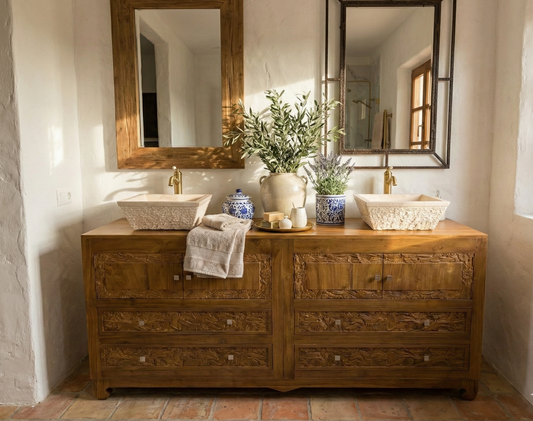 Mueble de Baño a medida tallado colonial-asiático TECA AM-21184