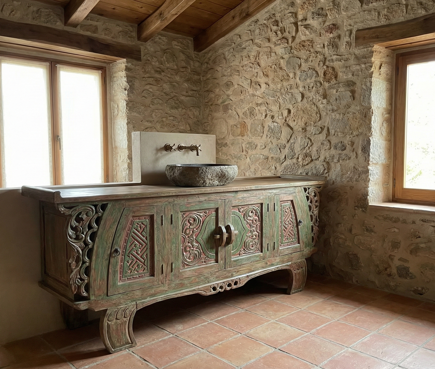 Mueble de Baño colonial asiático a medida en TECA - AM-14311
