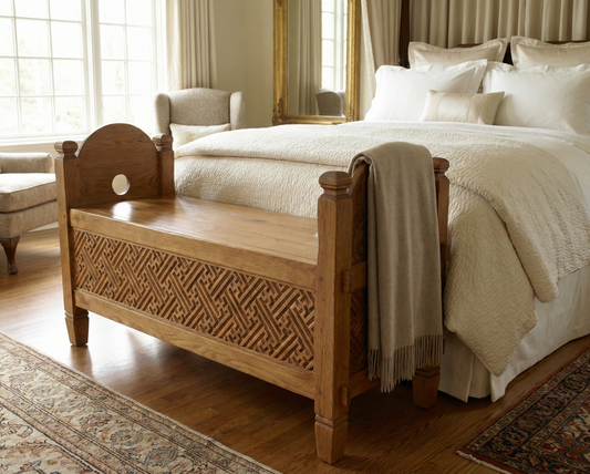 Banco colonial asiático a edita teca tallado AM18/54