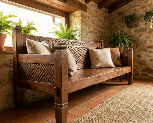 Banco colonial asiático a medida teca tallado AM37/54