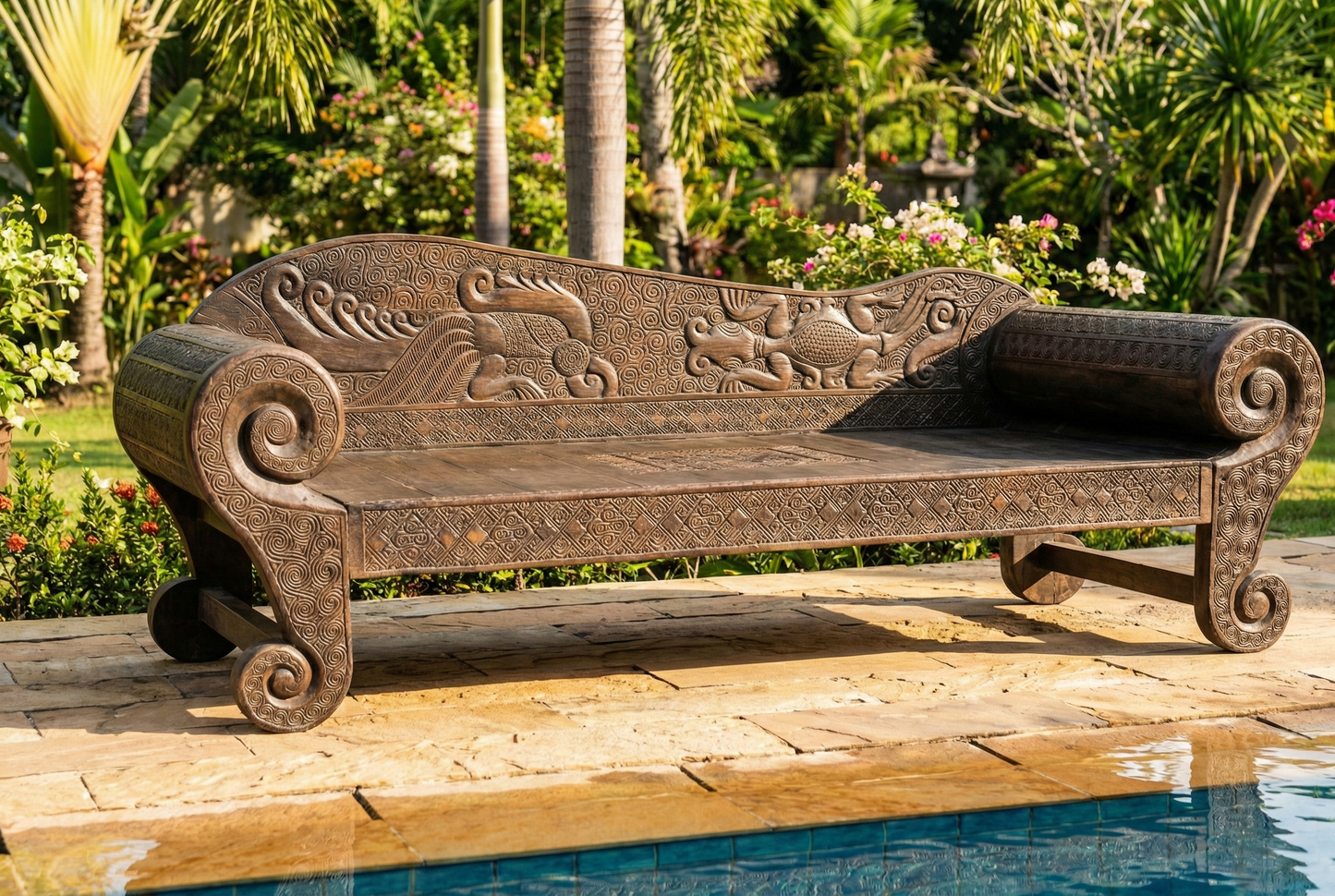 Banco a medida en madera roja de Timor - AM-20314