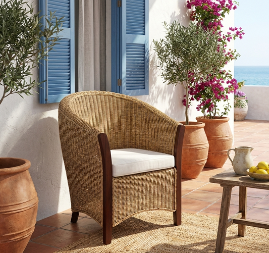 Butaca colonial teca y fibra natural AM7/47