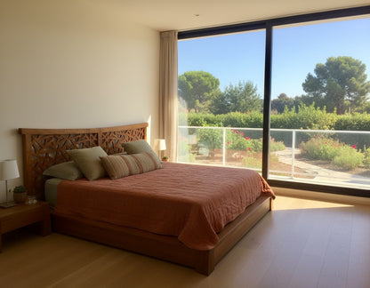 Cama asiática-colonial en madera de teca a medida AM-20073