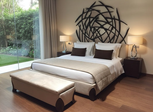 Cama a medida en madera de teca y tapizada - AM-20093