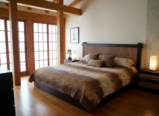 Cama en madera de teca con banana y cajones a medida - AM-20084