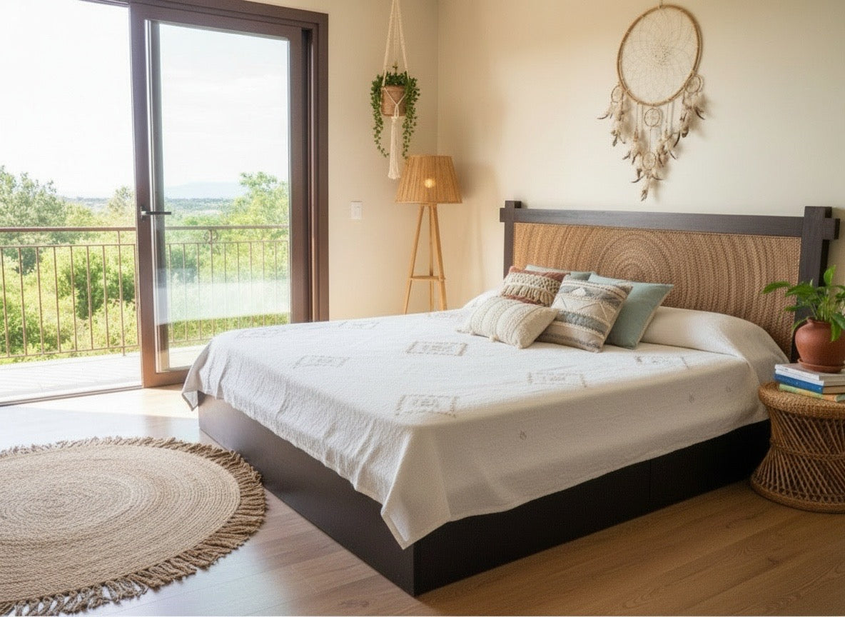 Cama en madera de teca con banana y cajones a medida - AM-20084