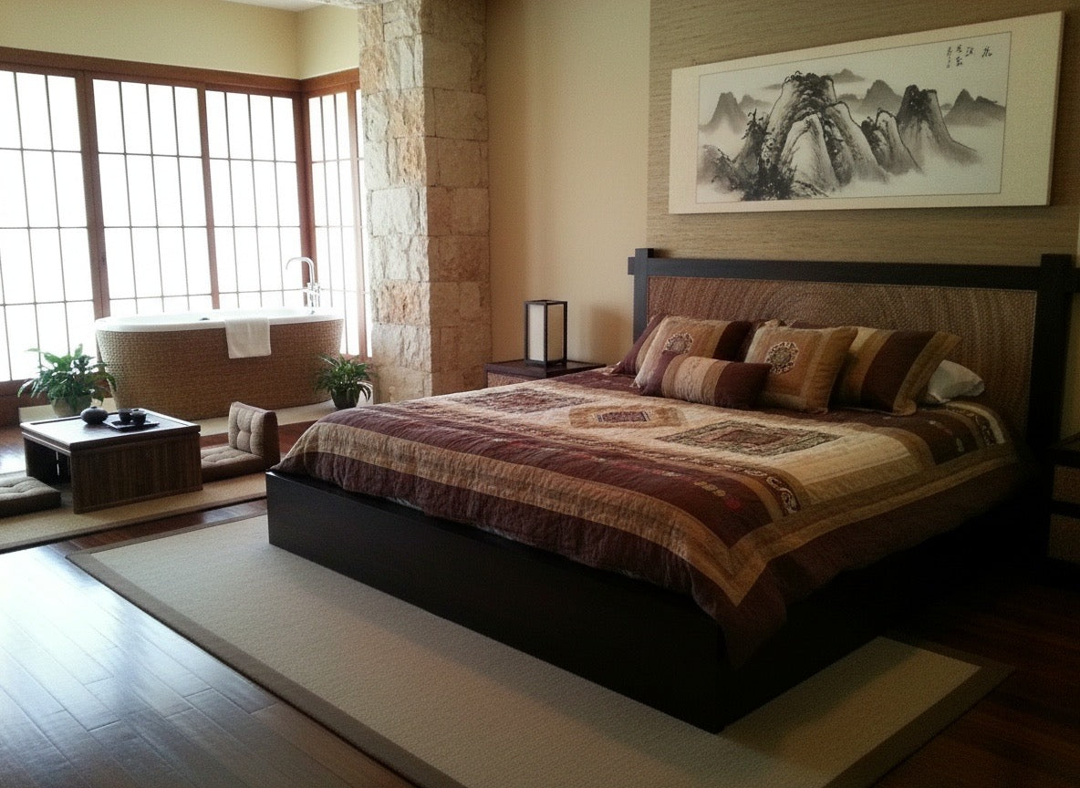 Cama en madera de teca con banana y cajones a medida - AM-20084