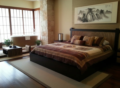 Cama en madera de teca con banana y cajones a medida - AM-20084