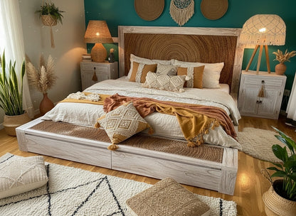 Cama en madera de teca con banana y cajones a medida - AM-20084