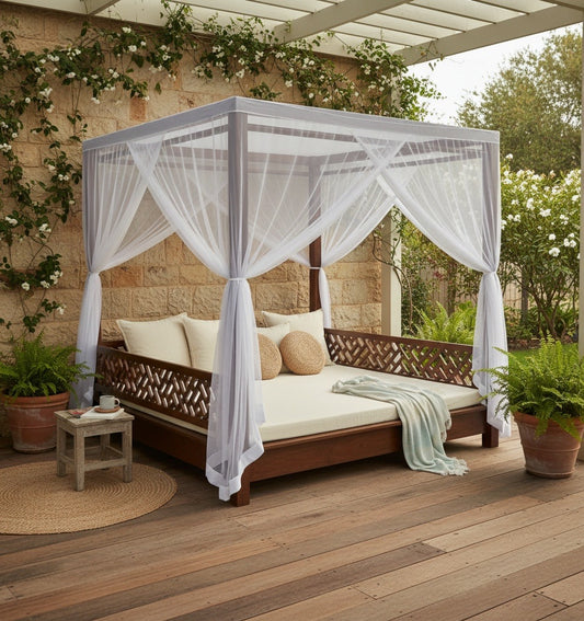 Cama  de exterior colonial asiatica a medida teca 55/61