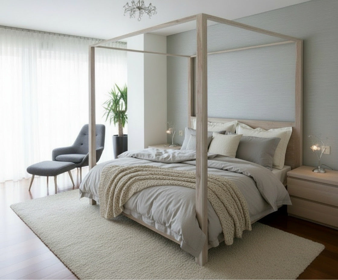 Cama con dosel colonial asiática a medida teca 17/61