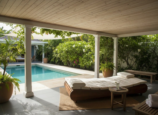 Cama colonial asiática porches piscinas a medida teca 38/61