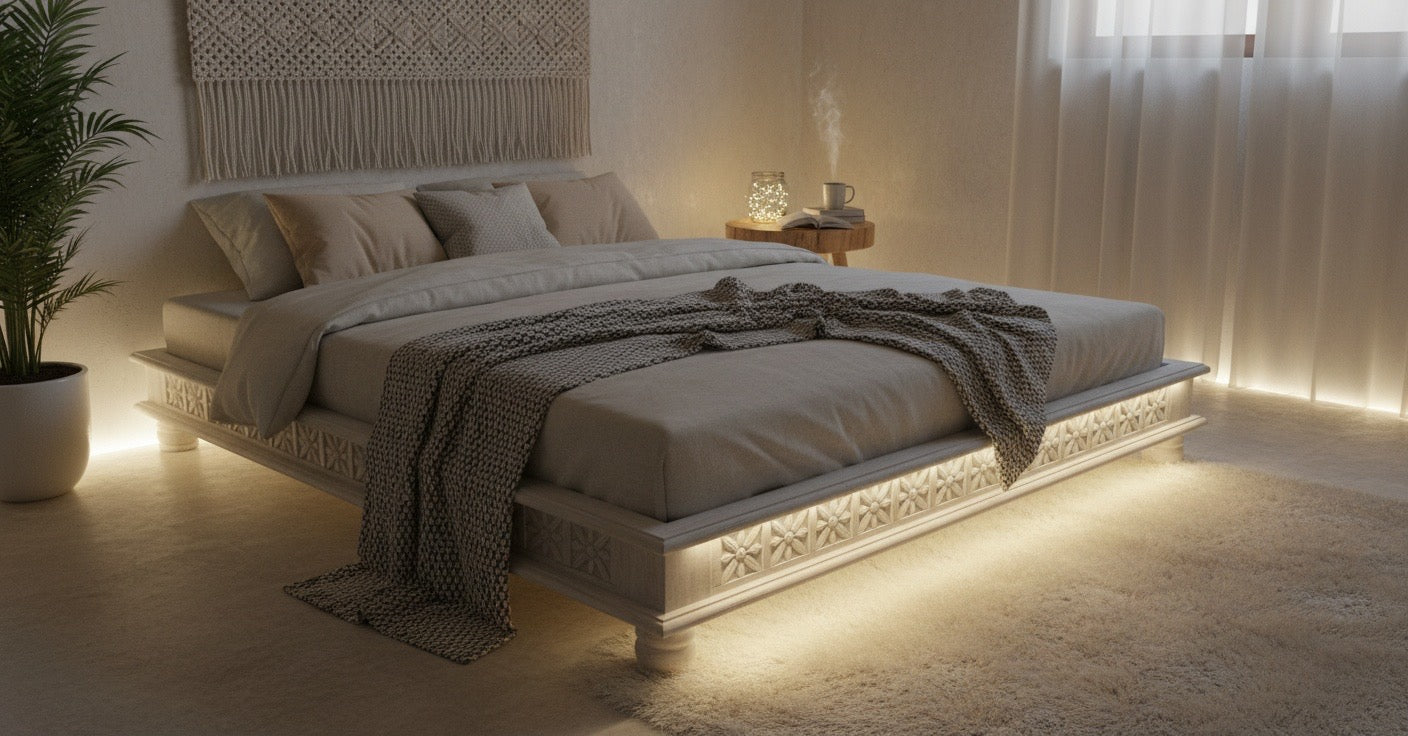 Cama colonial asiática a medida tallada teca 46/61