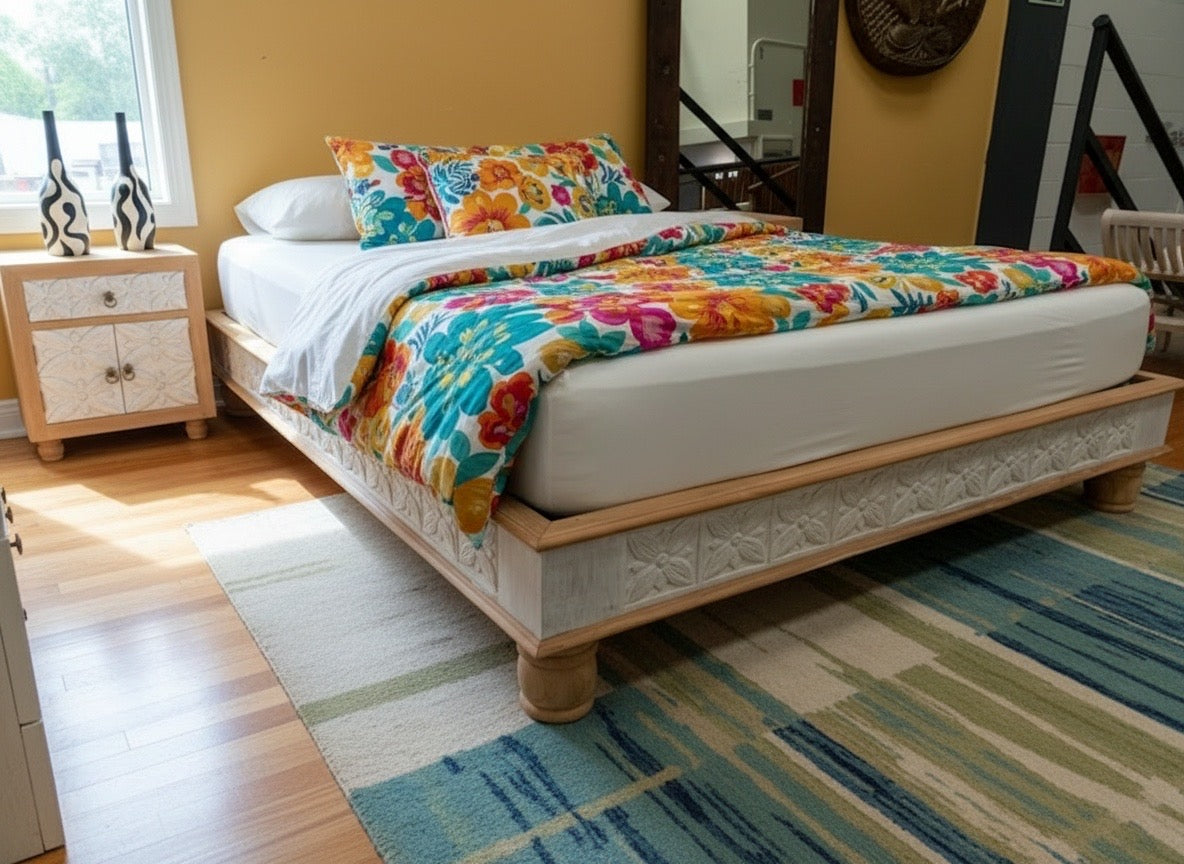 Cama colonial asiática a medida tallada teca 46/61