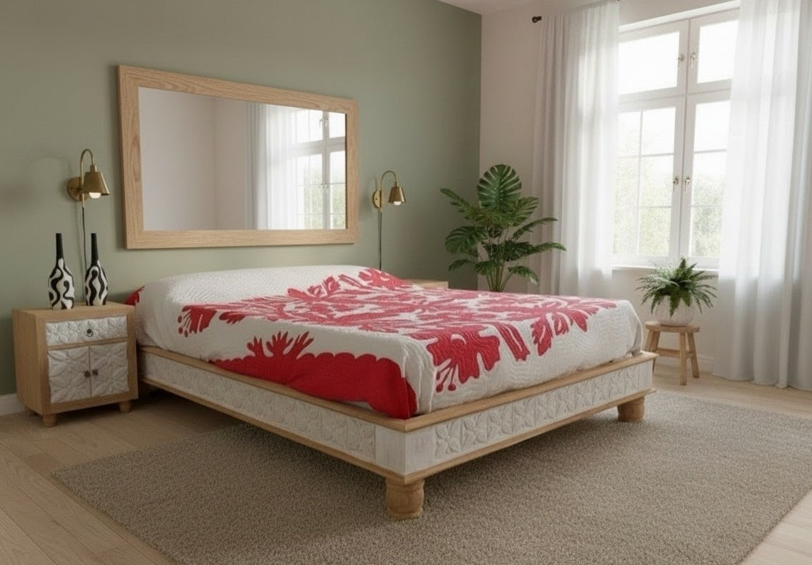 Cama colonial asiática a medida tallada teca 46/61