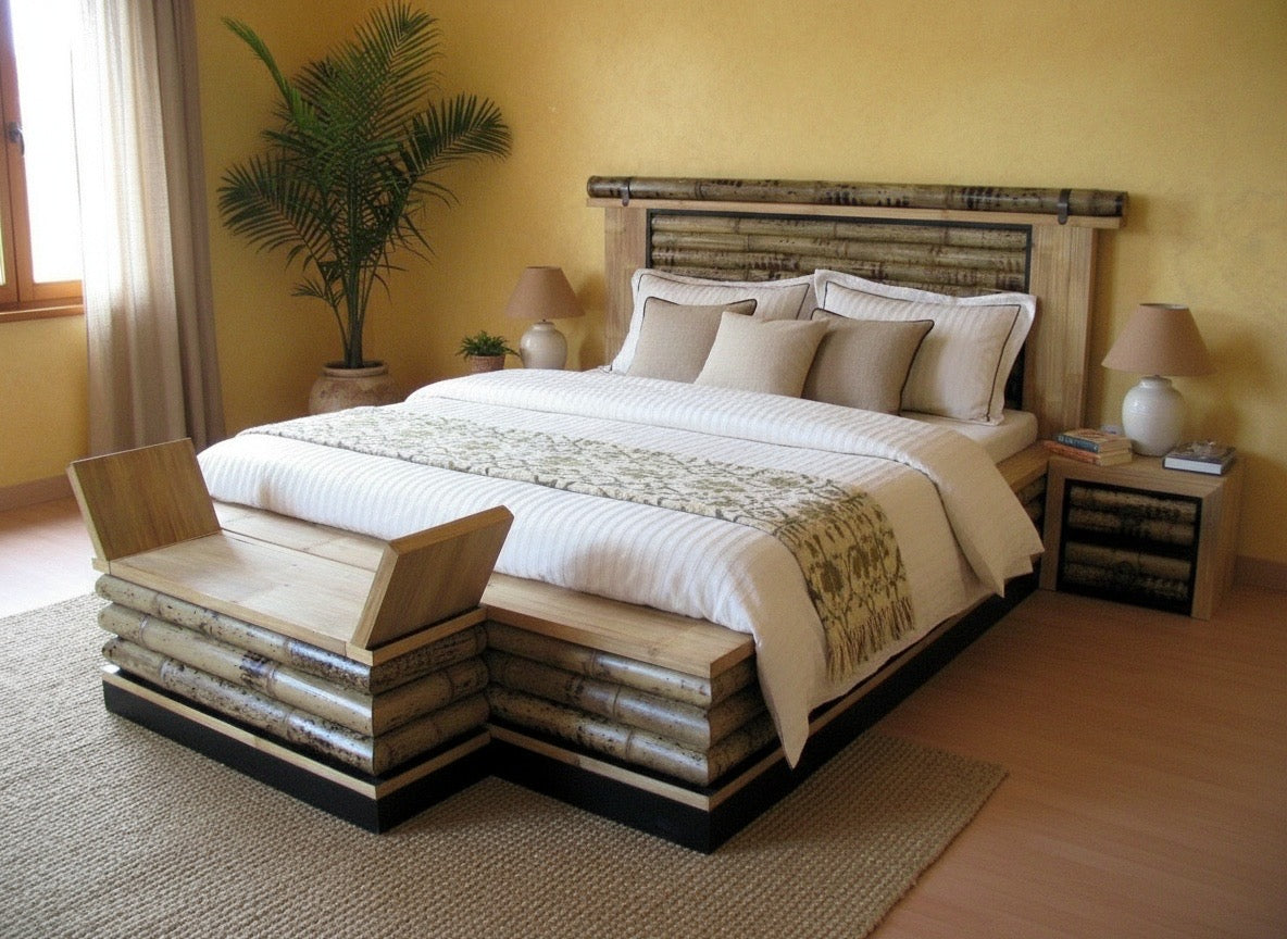 Cama colonial asiática a medida bambú tigre 06/61