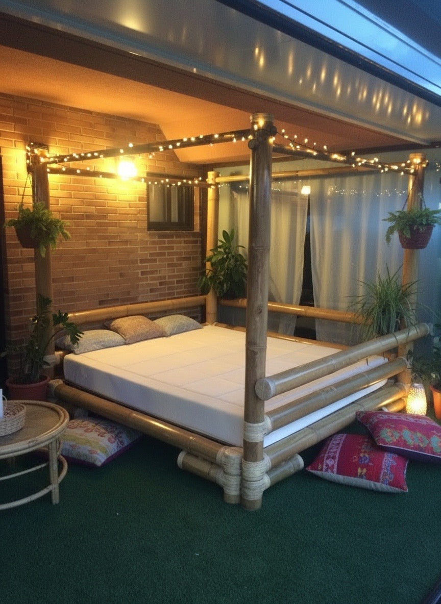 Cama colonial asiática a medida  con dosel bambú 48/61