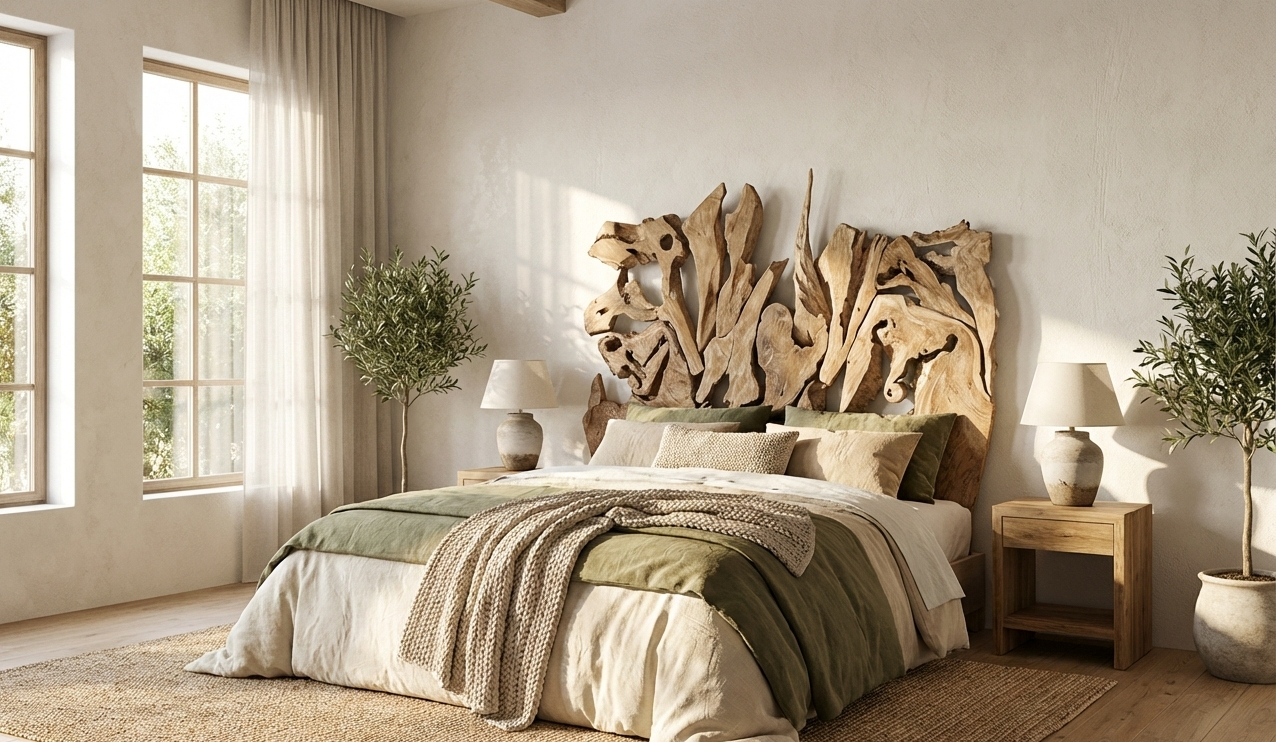 Cabecero colonial a medida raíz de teca AM46/49