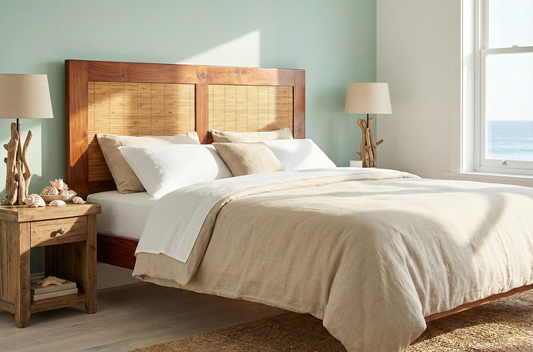 Cabecero colonial a medida teca y fibra natural AM8/44