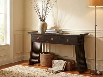 Consola artesanal a medida en madera de teca estilo oriental moderno AM202107151207