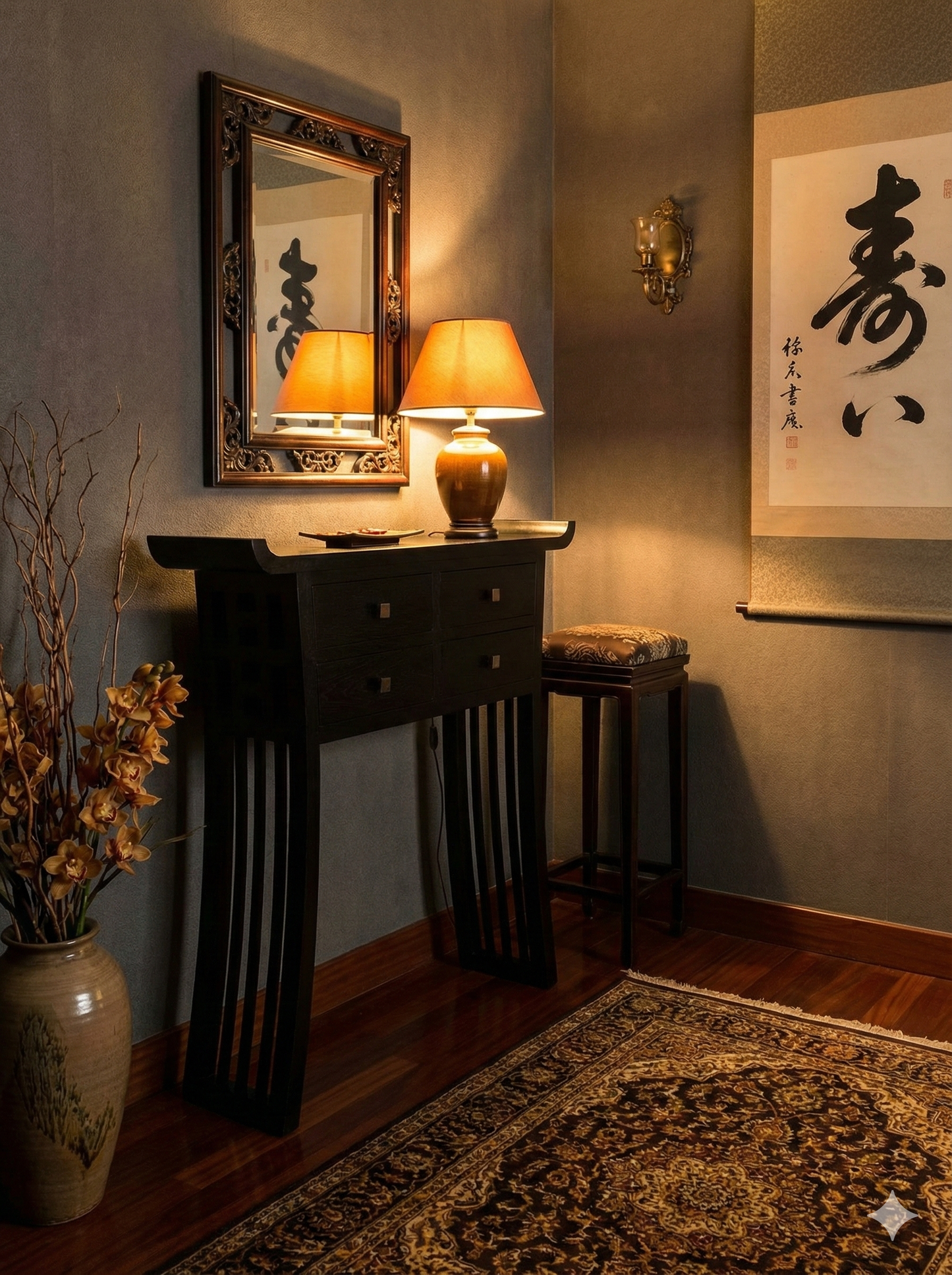 Consola artesanal a medida en madera de teca estilo oriental moderno AM202107151207