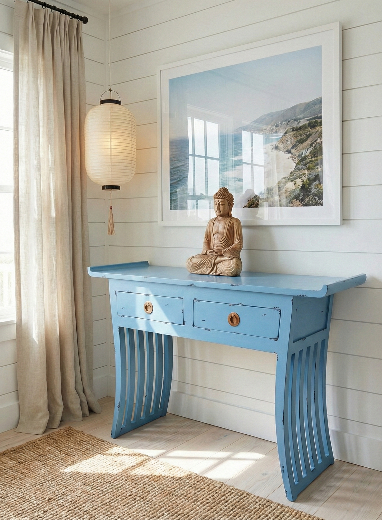 Consola artesanal a medida en madera de teca estilo oriental moderno AM202107151207