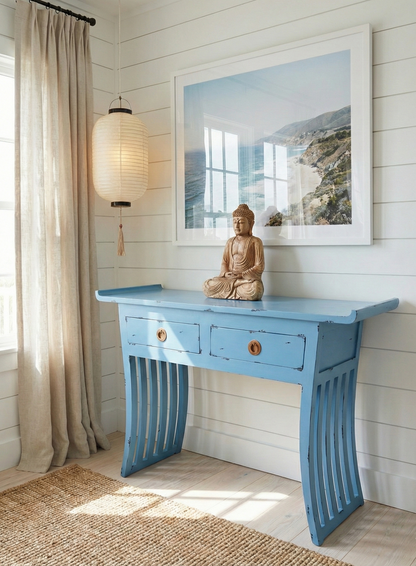 Consola artesanal a medida en madera de teca estilo oriental moderno AM202107151207